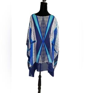 Coldwater Creek Navy and White Patterned Top / Bathing Suit Cover